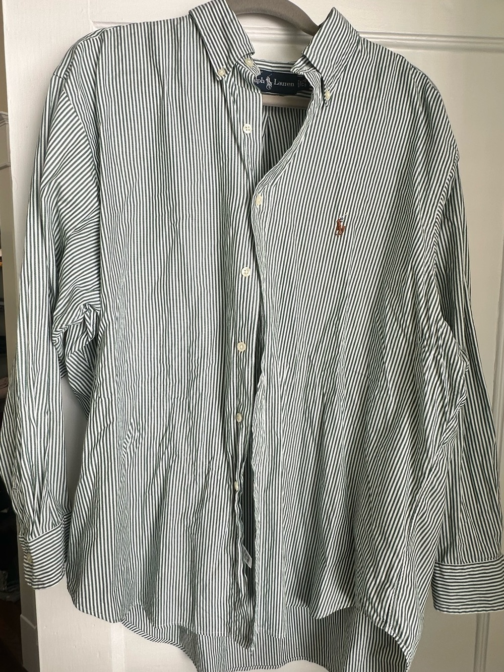 Ralph Lauren Green and White Stripe Button-Down Shirt